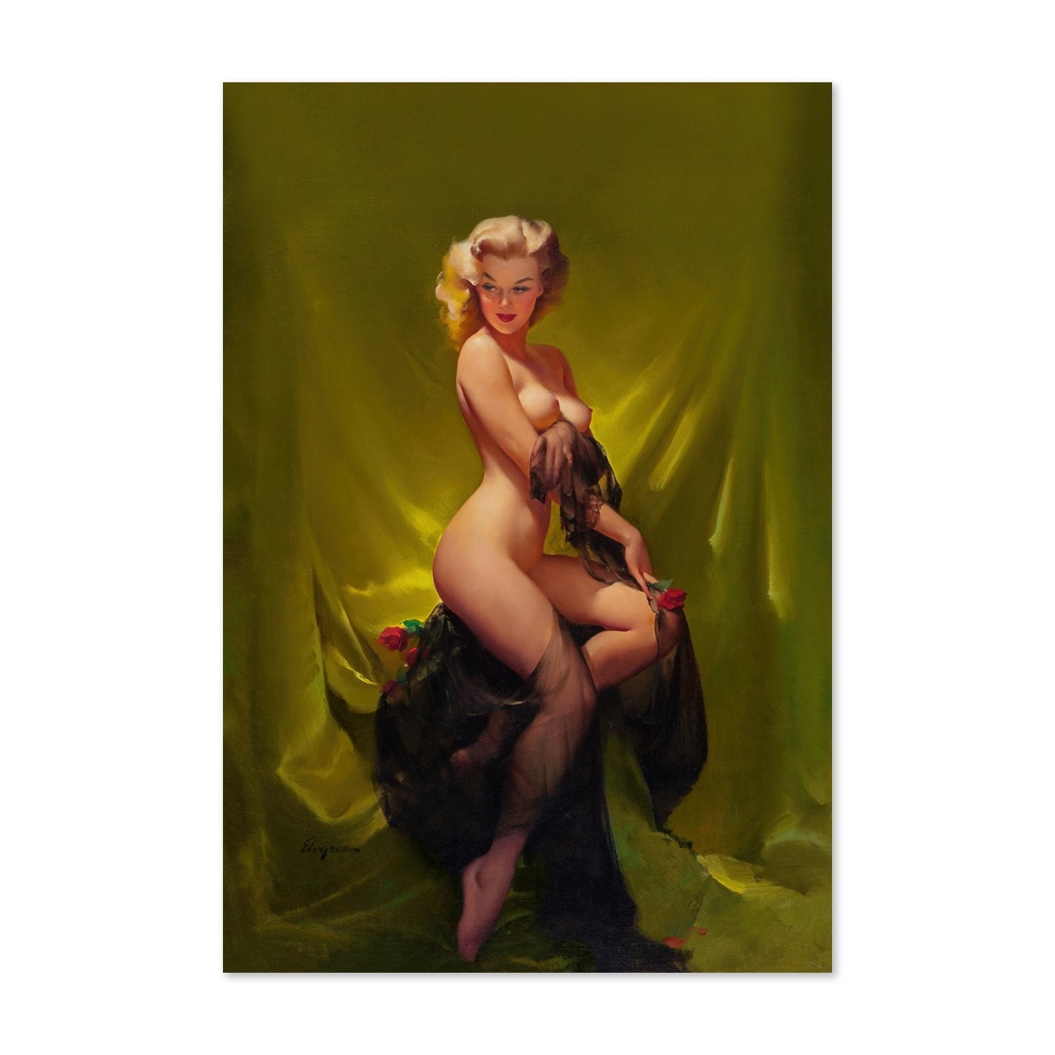 Golden Beauty by Gil Elvgren, pin-up poster — framed print